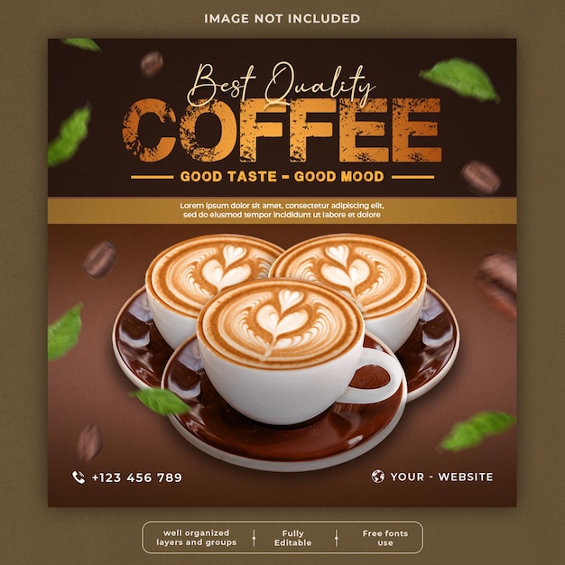 Coffee shop social media instagram post menu promotion banner template