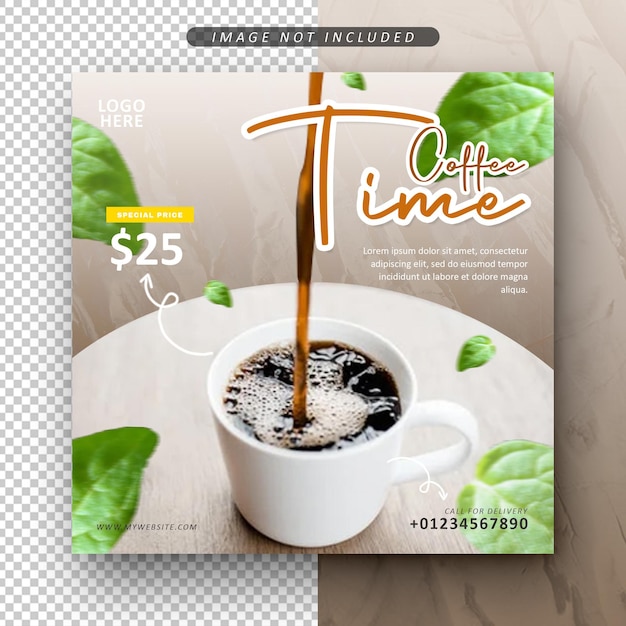 Coffee shop social media promotion post feed banner template