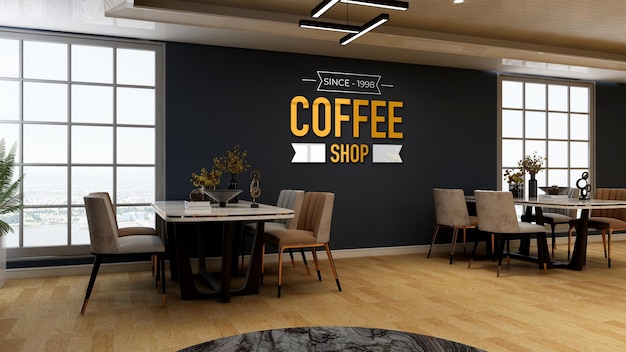 coffee shop wall logo mockup in the cafe or restaurant meeting room