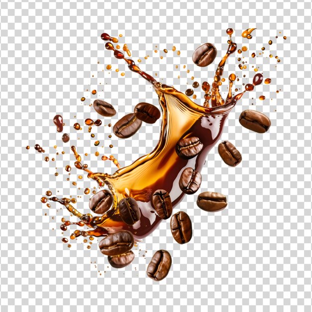 PSD coffee splash with coffee beans on white background