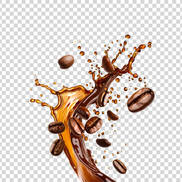 PSD coffee splash with coffee beans on white background