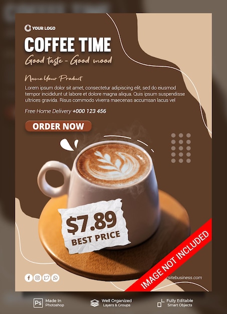 Coffee time new drink menu cafe for promotion poster banner template