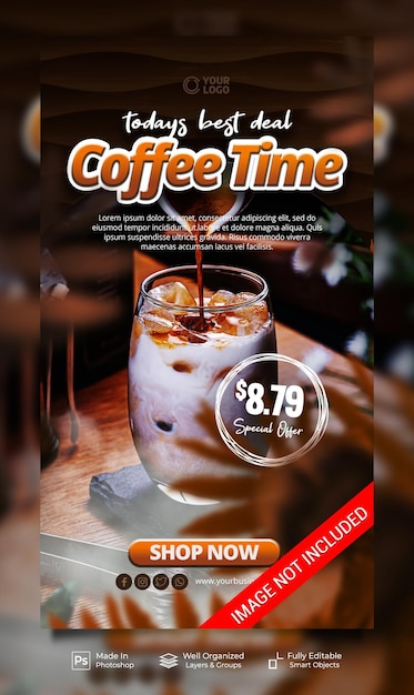 Coffee time todays best deal with decoration coffee bean social media instagram post stories banner template