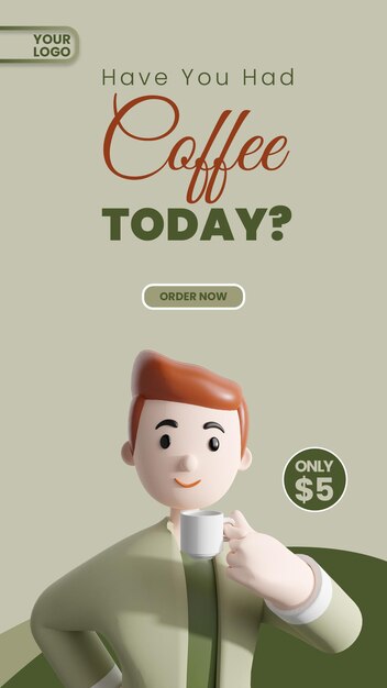 Coffee time with 3d character Instagram Story template