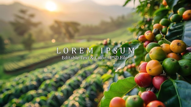 Coffee tree with fresh arabica coffee bean in coffee plantation on the mountain