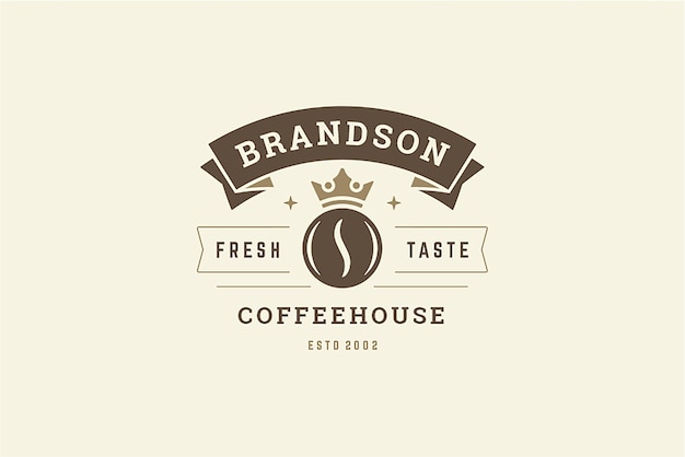 PSD coffeeshop vintage logo template design monochrome coffee bean in luxury medieval crown