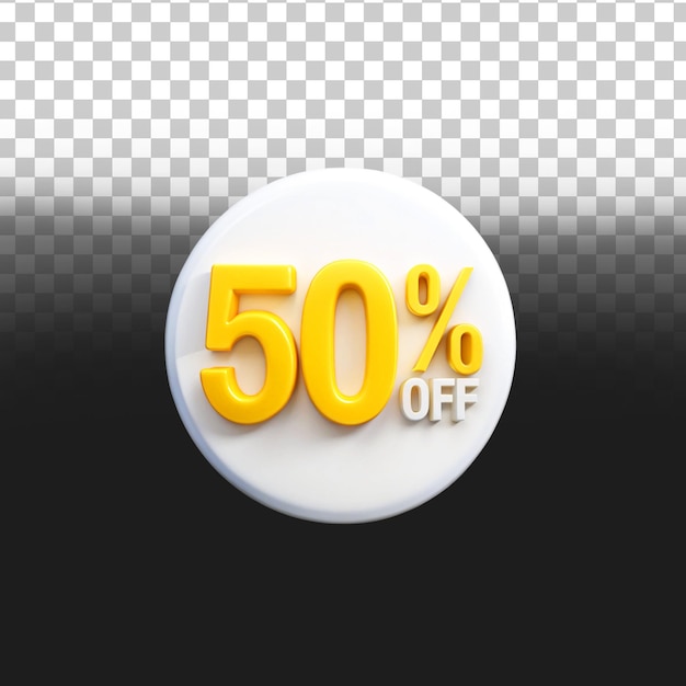 Coin 50 percent 3d render isolated on transparent background