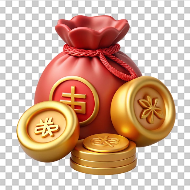 PSD coin and gold sack 3d illustration translation blessing