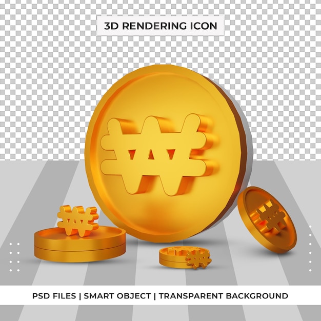 Coin korean won currency symbol gold 3d rendering