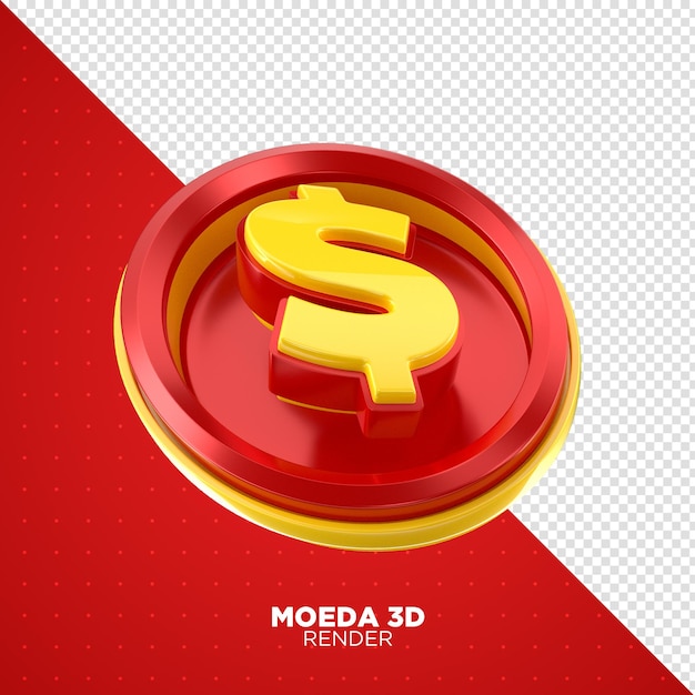 coin money in 3d render red and yellow