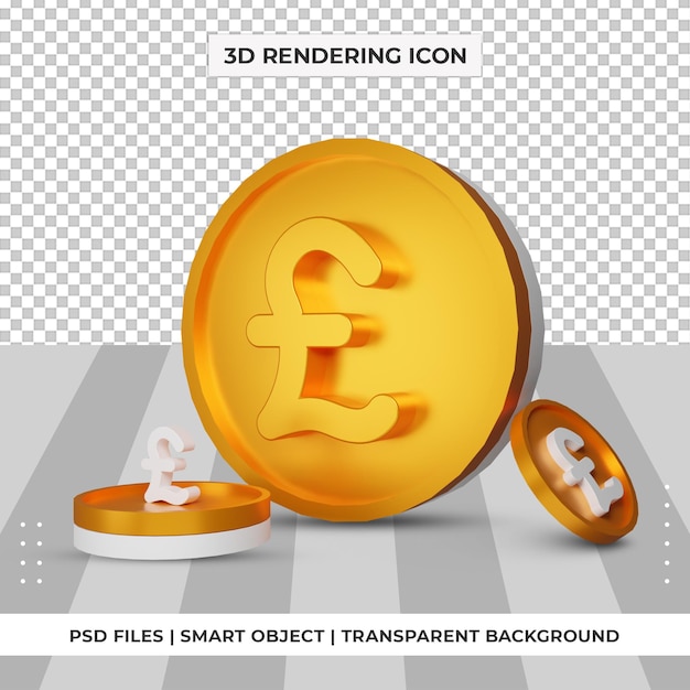 Coin uk pound currency symbol gold 3d rendering