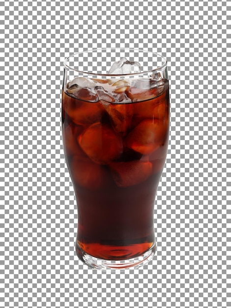 Cola drink with ice cubes in a glass with transparent background