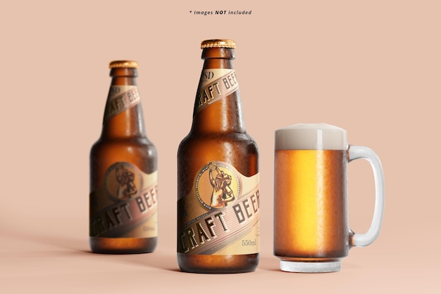 Cold Beer Bottle and Beer Glass Mockup Scene