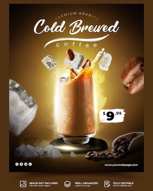 Cold brewed coffee shop banner social media promotion