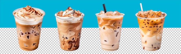 Cold brewed iced latte coffee on plastic cup side view with transparent background Generative AI