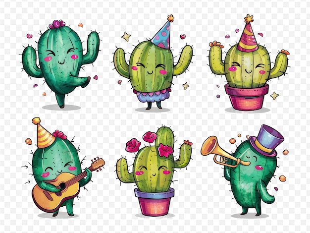 PSD a collage of cactus and cactus with a hat on it