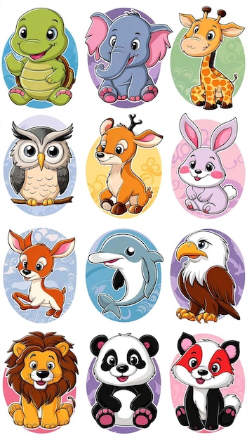 PSD a collage of cartoon animals with different characters including owls and animals