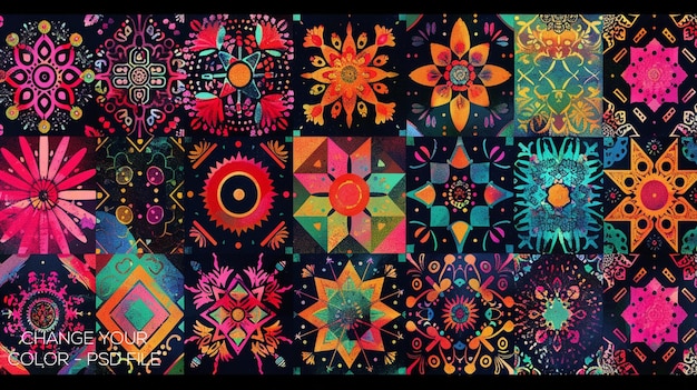 a collage of the colorful designs by person