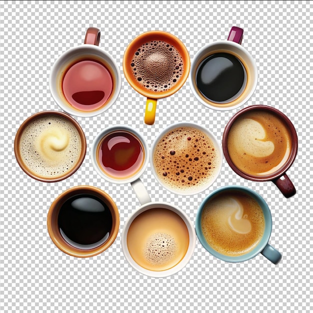 PSD collage of cups with tasty coffee