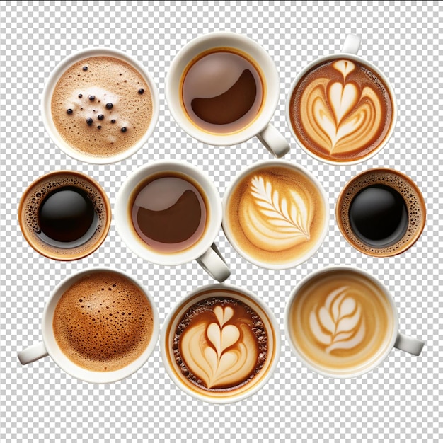 PSD collage of cups with tasty coffee