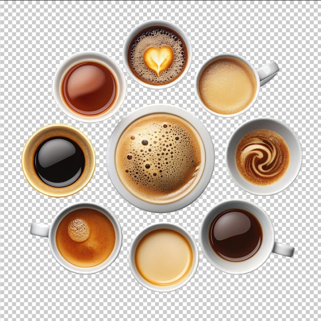 Collage of cups with tasty coffee