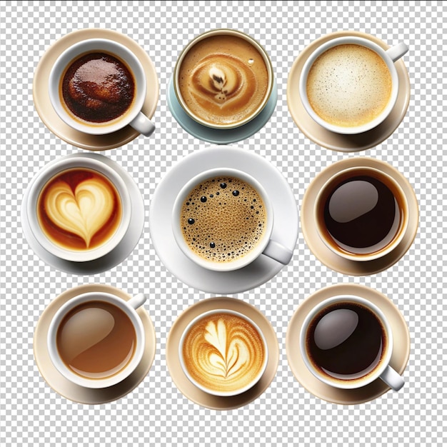 Collage of cups with tasty coffee