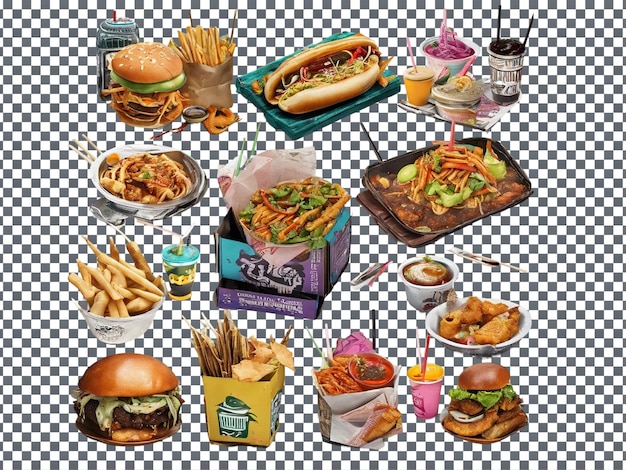 a collage of different types of food including a box of food