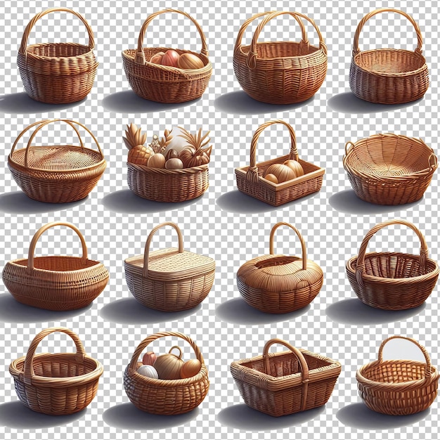 PSD a collage of empty wicker baskets on a transparent background