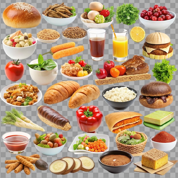 PSD collage of food products on transparent background