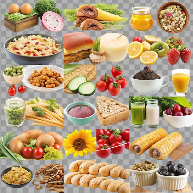 PSD collage of food products on transparent background