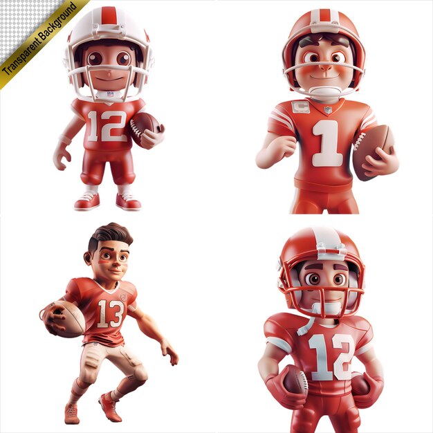 PSD collection of 3d american football player figures with no background