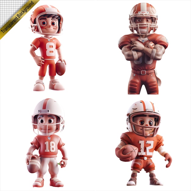 Collection of 3D American Football Player Figures with No Background