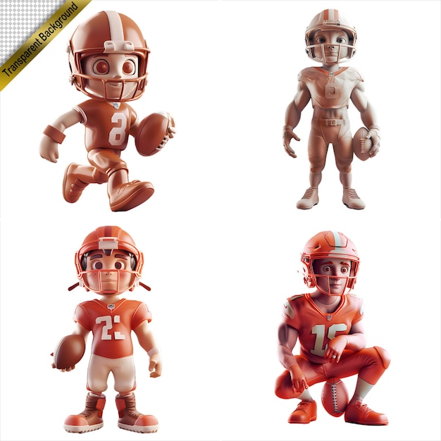 Collection of 3D American Football Player Figures with No Background