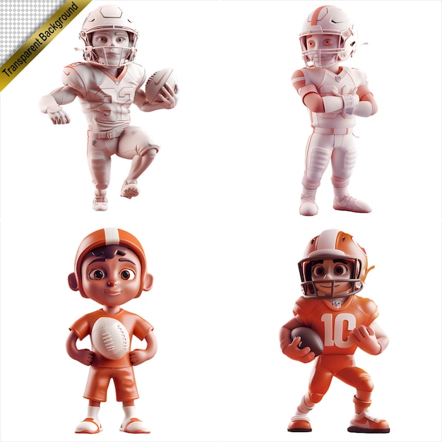 PSD collection of 3d american football player figures with no background