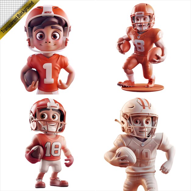 PSD collection of 3d american football player figures with no background