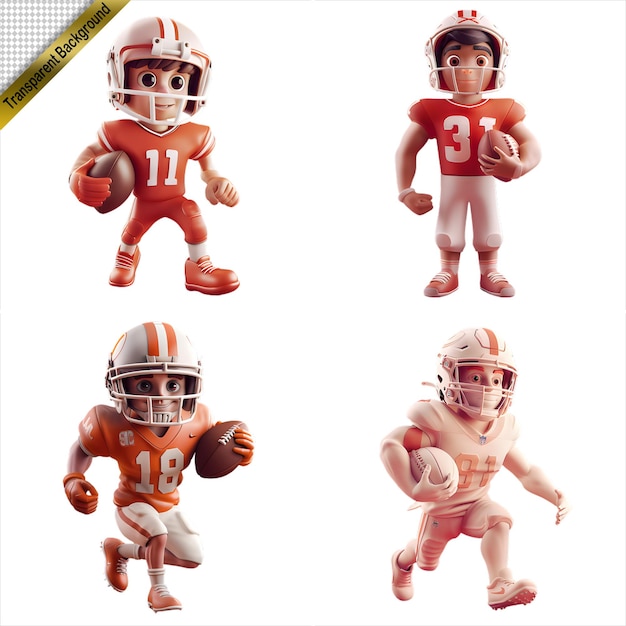 Collection of 3D American Football Player Figures with No Background