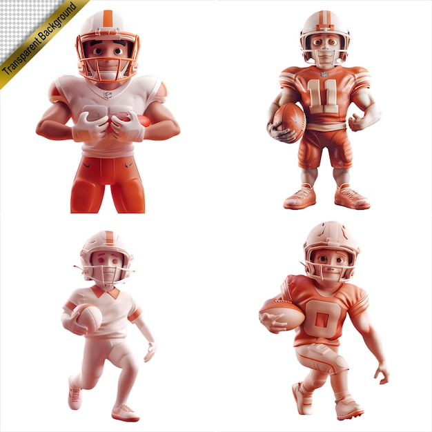 PSD collection of 3d american football player figures with no background