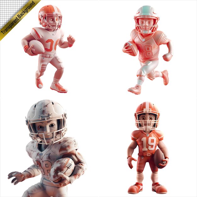 PSD collection of 3d american football player figures with no background