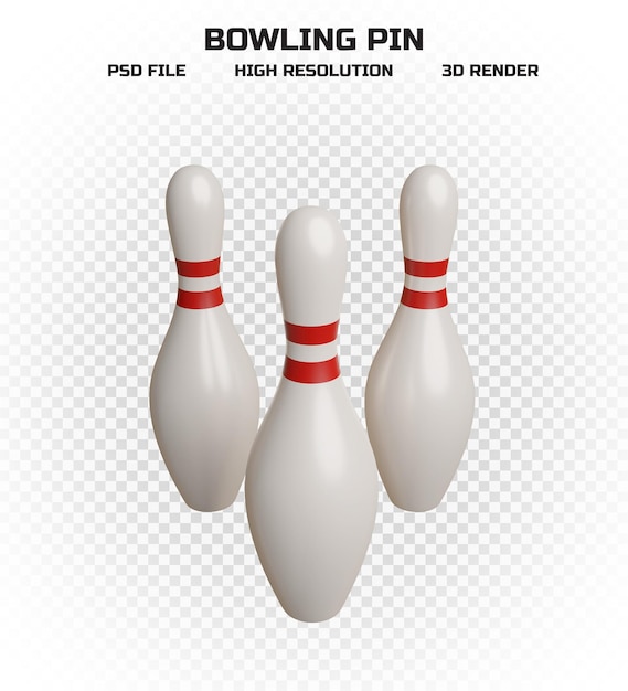 Collection of 3d render black bowling pins with red stripes in high resolution