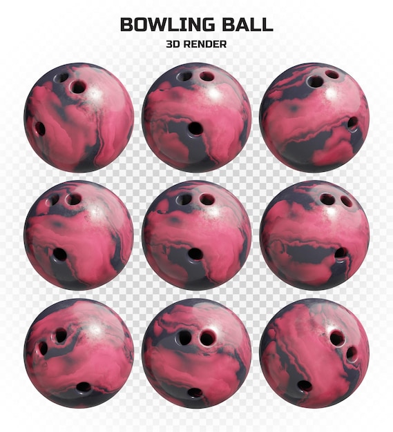 Collection of 3d render marble swirl bowling balls in high resolution with many perspectives