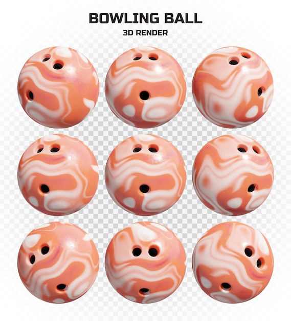 Collection of 3d render marble swirl bowling balls in high resolution with many perspectives