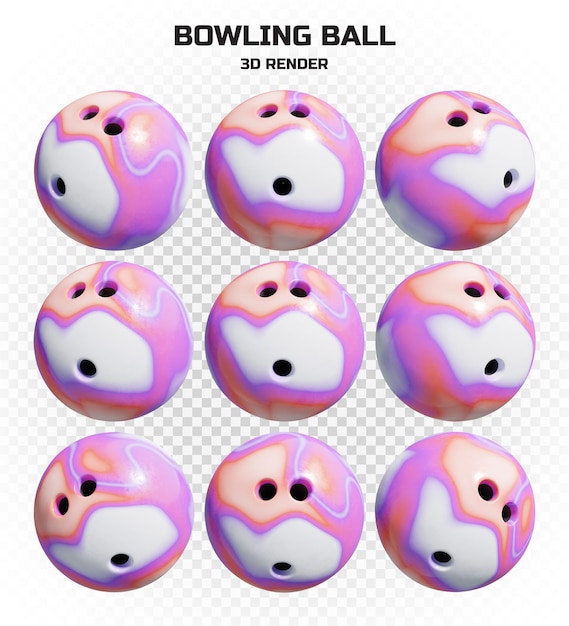 Collection of 3d render marble swirl bowling balls in high resolution with many perspectives