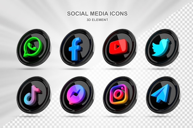 collection 3d social media icons logos in modern style circle facebook instagram networking icon