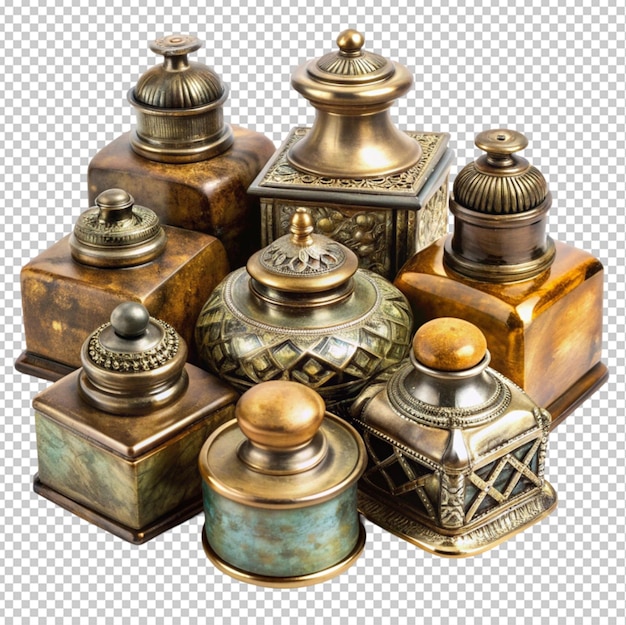 PSD a collection of antique inkwells transparent background