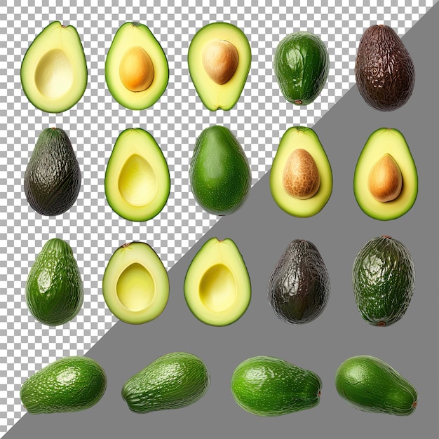 Collection of avocados transparent background