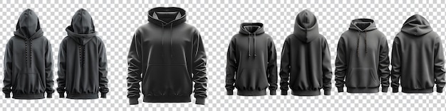 a collection of black hoodie mockup design isolated on transparent background