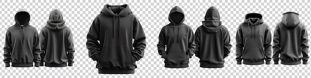 a collection of black hoodie mockup design isolated on transparent background