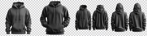 a collection of black hoodie mockup design isolated on transparent background