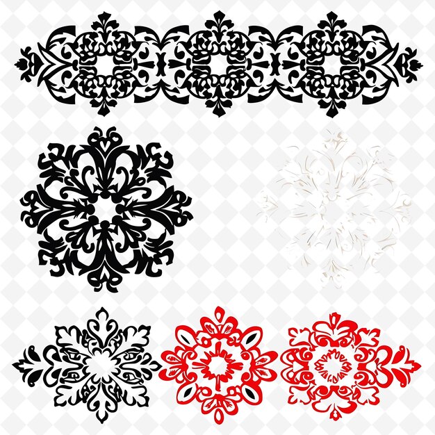 PSD a collection of black and white ornaments and a white and red pattern