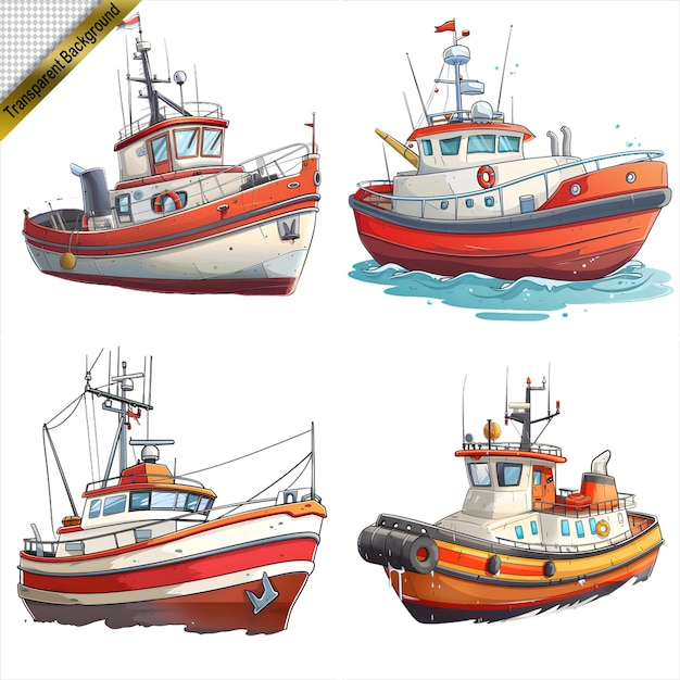 PSD collection of boat illustrations with no background